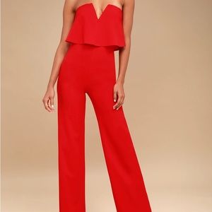 Lulu’s Power of Love Red Strapless Jumpsuit